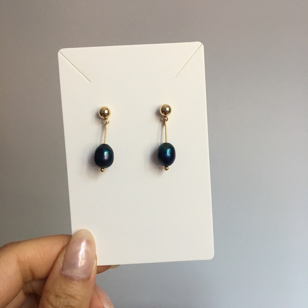Black Freshwater Pearl Stainless Steel Earrings, dainty style
